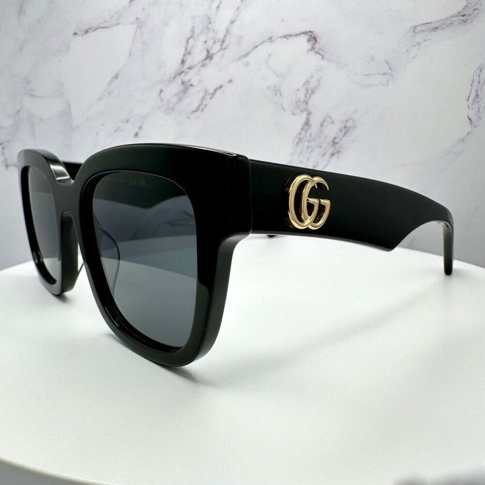 New Gucci Sunglasses Black Gold Square - Picture 12 of 16